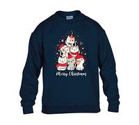 Christmas Tree Cat Mens Sweatshirt Xmas Boys Pullover Party Meow Kitten Jumper Funny Santa Novelty Unisex Gift Girls Kids Sweat Top Printed Design Navy Blue - Youth Large (Age 9-11)