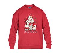 Christmas Tree Cat Mens Sweatshirt Xmas Boys Pullover Party Meow Kitten Jumper Funny Santa Novelty Unisex Gift Girls Kids Sweat Top Printed Design Red - Youth Medium (Age 7-8)