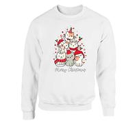 Christmas Tree Cat Mens Sweatshirt Xmas Boys Pullover Party Meow Kitten Jumper Funny Santa Novelty Unisex Gift Girls Kids Sweat Top Printed Design White - Medium
