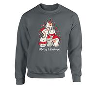 Christmas Tree Cat Mens Sweatshirt Xmas Boys Pullover Party Meow Kitten Jumper Funny Santa Novelty Unisex Gift Girls Kids Sweat Top Printed Design Charcoal - Large