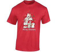 Christmas Tree Cat Mens T-Shirt Xmas Party Meow Kitten Funny Santa Novelty Unisex Gift Boys Girls Kids Tshirt Printed Design Red - Youth Large (Age 9-11)