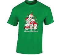 Christmas Tree Cat Mens T-Shirt Xmas Party Meow Kitten Funny Santa Novelty Unisex Gift Boys Girls Kids Tshirt Printed Design Irish Green - XX-Large