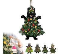 Christmas Tree Cat Ornaments, 8cm 2D Acrylic Hanging Decor for Xmas Tree, Cute Cat Keychain for Bag, Car Rearview Mirror, Home & Party Decor (Green c)