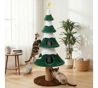 Christmas Tree Cat Tower for Indoor Cats, Multi-Level Wooden Cat Tree with Sisal Scratching Posts, Cozy Cat Beds & Modern Holiday Design, Green