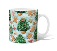 Christmas Tree Ceramic Coffee Mug, Christmas Festive Gingerbread Man Presents Green Novelty Hot Chocolate Mug with Handle Gift for Friends Family Co-Worker Lovers Eldership Senior 11 Oz