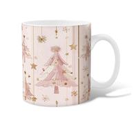 Christmas Tree Ceramic Coffee Mug, Xmas Fanciful Stars Snowflakes Peach Novelty Office Drinking Cup with Handle Gift for Friends Family Coworkers Teachers Couples Employees 11 Oz