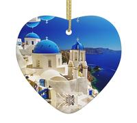 Christmas Tree Ceramic Hanging, Christmas Tree Decoration Bauble, Christmas Heart Santorini Greek Island Sea View Pendant, Printed Pattern Pendant