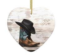 Christmas Tree Ceramic Hanging Cowboy Hat and Boots Heart Shape Christmas Tree Hanging Pendants Christmas Decorations for Xmas Family Party Holiday Decorative