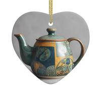 Christmas Tree Ceramic Hanging Love Ornament WHJHBD Vintage Printed teapot Pattern Easy to Hang for Holiday Party 3.12x3.12in