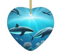 Christmas Tree Ceramic Hanging Love Ornament WHYJIC Whales Under The sea Prints Easy to Hang for Holiday Party 3.12x3.12in