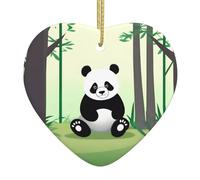 Christmas Tree Ceramic Hanging Love Ornament YYHHAOFA Cute Panda Picture with Perforated and Gold-Plated Metal Cord