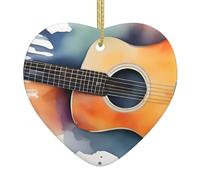 Christmas Tree Ceramic Hanging Love Pendant Decorations WHJYYHD Watercolor Acoustic Guitar Printing Easy to Hang on Trees, Doors and Windows