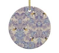 Christmas Tree Ceramic Hanging Ornament – Round Xmas Holiday Decor with Double-Sided Bee flying Print