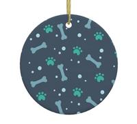 Christmas Tree Ceramic Hanging Ornament – Round Xmas Holiday Decor with Double-Sided Bones and dog claws Print
