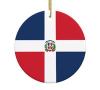 Christmas Tree Ceramic Hanging Ornament – Round Xmas Holiday Decor with Double-Sided Dominican Republic Print