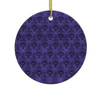 Christmas Tree Ceramic Hanging Ornament – Round Xmas Holiday Decor with Double-Sided Ghost swarm Print