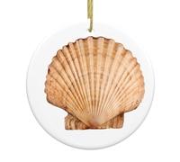 Christmas Tree Ceramic Hanging Ornament – Round Xmas Holiday Decor with Double-Sided Scallop Seashell Print