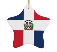 Christmas Tree Ceramic Hanging Ornament, Dominican Republic Star Print Shape Decoration for Holiday Festival Home Decor