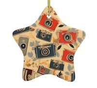 Christmas Tree Ceramic Hanging Star Pendant Decorations Whjssf Vintage Camera Pattern Exquisite Design 3.12x3.12in