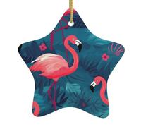 Christmas tree Ceramic hanging Star Pendant WHJSSF pink flamingo Pattern Carefully drilled holes Metal rope