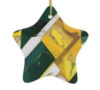 Christmas tree Ceramic hanging Star Pendant WHJSSF Yellow Green Marble Pattern Carefully drilled holes Metal rope