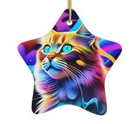 Christmas tree Ceramic hanging Star Pendant YYHHAOFA Colorful Psychedelic Cat Pattern Decoration malls, supermarkets, shops