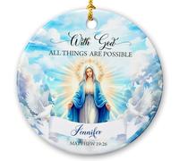 Christmas Tree Ceramic Hanging With God All Things Are Possible 7.3Cm | Christmas Tree Ceramic Hanging Art Men Women Ceramics Xmas Ornament For Gift Keepsake Rounds Ceramics Decoration