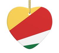 Christmas Tree Ceramic Heart Hanging Ornament Double-Sided Flag of Seychelles Print Festival Pendant