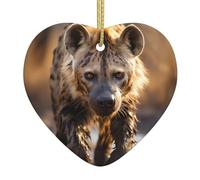Christmas Tree Ceramic Heart Hanging Ornament Double-Sided Lone Hyena Print Festival Pendant