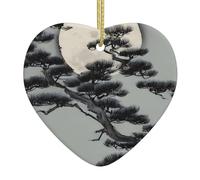 Christmas Tree Ceramic Heart Hanging Ornament Double-Sided Pine Tree Under The Moon Print Festival Pendant