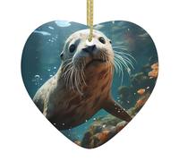 Christmas Tree Ceramic Heart Hanging Ornament Double-Sided Seal pup in Water Print Festival Pendant