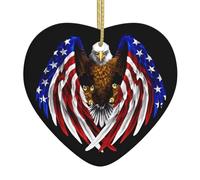Christmas Tree Ceramic Heart Hanging Ornament Double-Sided USA Flag Patriotic Eagle Print Festival Pendant