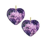 Christmas Tree Ceramic Love Pendant Blooming Purple Flowers Print Hanging Pendant Ornaments, Xmas Holidays Decoration