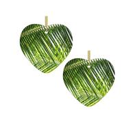 Christmas Tree Ceramic Love Pendant Palm Leaves Green Shades Print Hanging Pendant Ornaments, Xmas Holidays Decoration