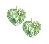 Christmas Tree Ceramic Love Pendant Tropical Palm Banana Leaves Print Hanging Pendant Ornaments, Xmas Holidays Decoration