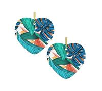 Christmas Tree Ceramic Love Pendant Tropical Palm Leaf Print Hanging Pendant Ornaments, Xmas Holidays Decoration