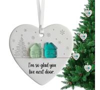 Christmas Tree Ceramic Ornament, Printed Ceramic Heart Pendant Decor, White Ceramics Encouragement Gif-t, Heart-Shaped Sea Glass Friendship Decor, Display Keepsake Seasonal Artistic De-cor