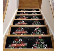 Christmas Tree Chalk of Red Green on the Blackboard New Year Stair Treads for Wooden Steps, 15 Pack 30"x8" Non-Slip Indoor Stair Runners Stair Rugs for Dogs, Kids, Elder with Reusable Adhesive