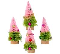 Christmas Tree Christmas Decor Mini Christmas Trees 4pcs Table Top Christmas Tree With Wooden Base And Bells 4.1 Inch Small Artificial Bottle Brush Trees For Xmas Holiday Party Home Room Decor type2