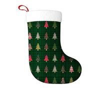 Christmas Tree Christmas Stocking, Festive Polka Dots Plaid Green Xmas Stocking Decorations Gifts for Fireplace Staircase Office Home Tree Holiday Party 11x18 Inch