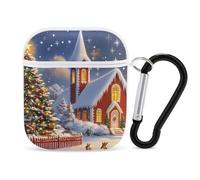 Christmas Tree Church Night Compatible with Airpod 1/2 Case PC Scratch-Resistant Drop-Proof Protective Cover with Keychain White-style