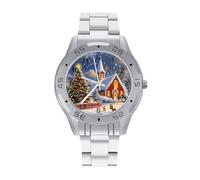 Christmas Tree Church Night Men's Wrist Watches Stainless Steel Strap Business Quartz Watch for Daily Wear