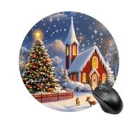 Christmas Tree Church Night Mouse Pad Round Non Slip Mouse Mat Portable Design for Desktop Laptop