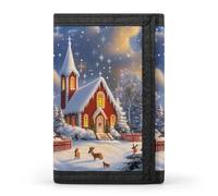 Christmas Tree Church Night Trifold Men's Wallets with 8 Card Slots & Key Hook Slim Travel Purse Money Clip