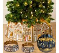 Christmas Tree Collar, Gingerbread House LED Christmas Tree Collars, Christmas Tree Skirt Stand Base Cover with Lights Cute Gingerbread Xmas Decorations for New Year Holiday Party Decor (28 in)