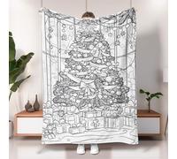 Christmas Tree Coloring Blanket, Black White Holiday Decor Throw Blanket, Cozy Soft Flannel for All Season, Perfect for Home or Travel 40x50 Inch
