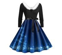 Christmas Tree Costume Mrs Santa Claus Costume Christmas Dress Womens V Neck Winter Dress Elegant Party (Sky Blue, XL)