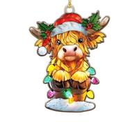 Christmas Tree Cow Ornaments - Cute Flat Animal Decoration Pendant, 2D Acrylic Highland Bull Design | Christmas Tree Decoration for Holidays, Window, Table, Wall, Indoor and Outdoor, He