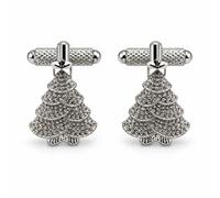Christmas Tree Cufflinks for Men - Onyx Art CK967 Silver Tone Beaded Xmas Tree Cuff Links with Star Topper, Festive Christmas Gift, In Premier Life Packaging