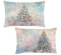 Christmas Tree Cushion Covers 50x80 cm Landscape Cushions 50 x 80 Pillow Cases Set of 2 Decorative Pillows Invisible Zipper,Velvet Breathable,Durable Fade-Resistant,Decor Living Room Sofa LE-586